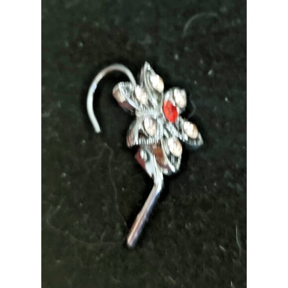 Red and Clear Rhinestone 10 Flower petal 15" necklace and earrings set - Picture 11 of 11